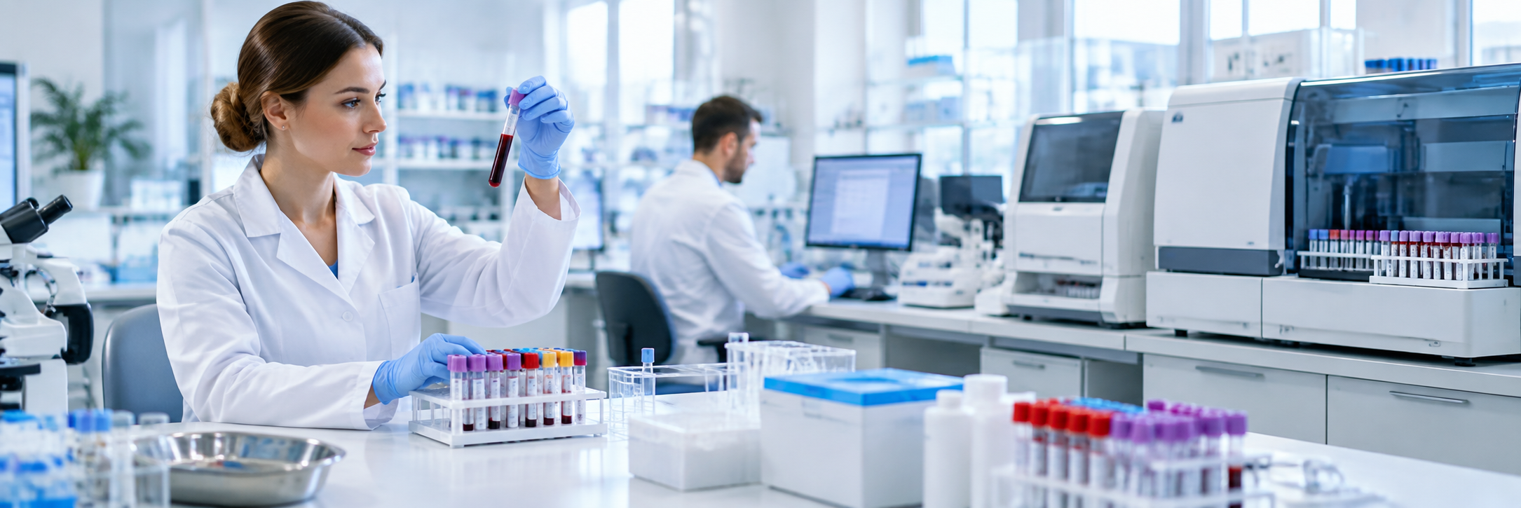 Nowoczesne laboratorium medyczne z próbkami krwi i aparaturą diagnostyczną